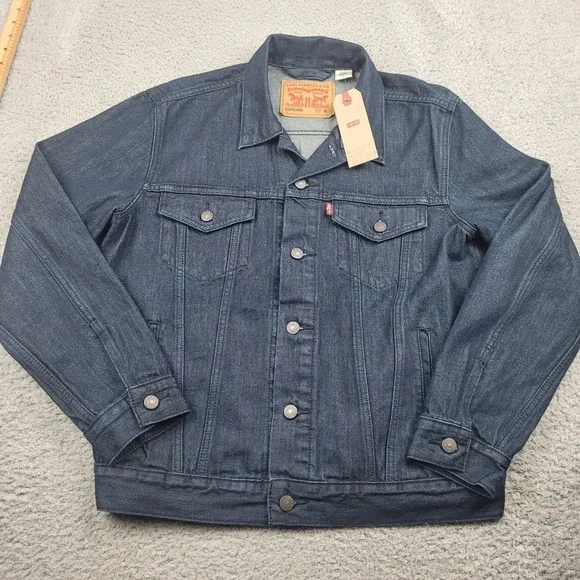 Levi Strauss & Co Standard Dark Wash Denim Trucker Jacket Men's Size M Irregular